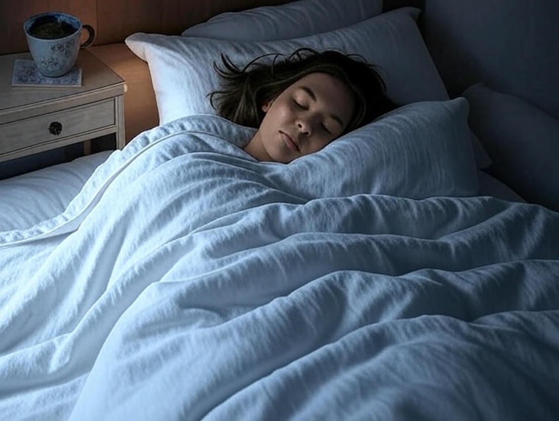 A lady slept soundly at night